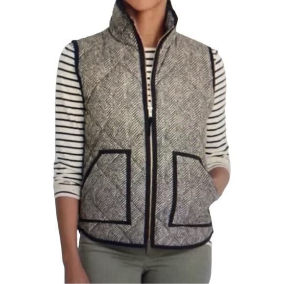 J.Crew Vest Down Filled Quilted Puffer Herringbone Black Tan Women’s Size Small - Picture 13 of 13